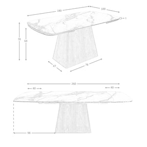Rectangular extendable dining table in porcelain marble and walnut wood