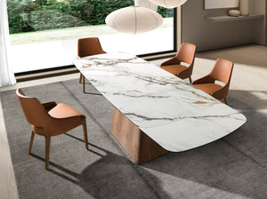 Rectangular extendable dining table in porcelain marble and walnut wood