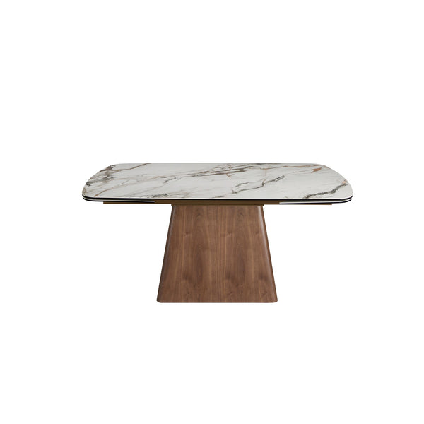 Rectangular extendable dining table in porcelain marble and walnut wood