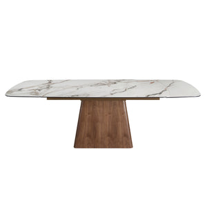 Rectangular extendable dining table in porcelain marble and walnut wood