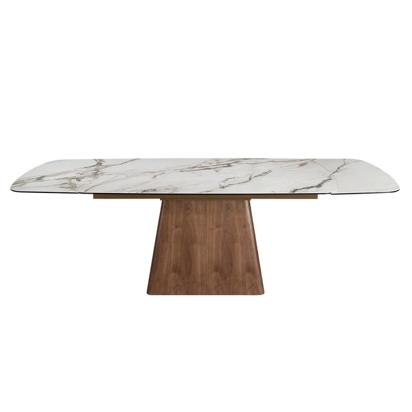 Rectangular extendable dining table in porcelain marble and walnut wood