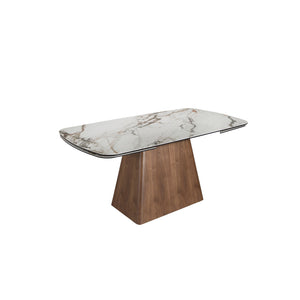 Rectangular extendable dining table in porcelain marble and walnut wood