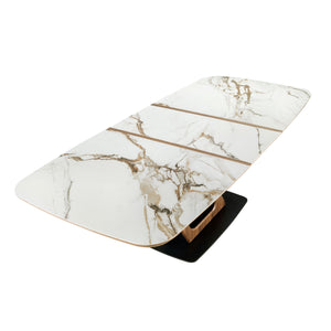 Extendable oval dining table with porcelain marble and walnut barrel
