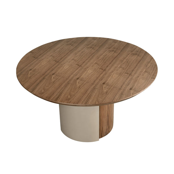Round dining table in walnut and metallic sand steel