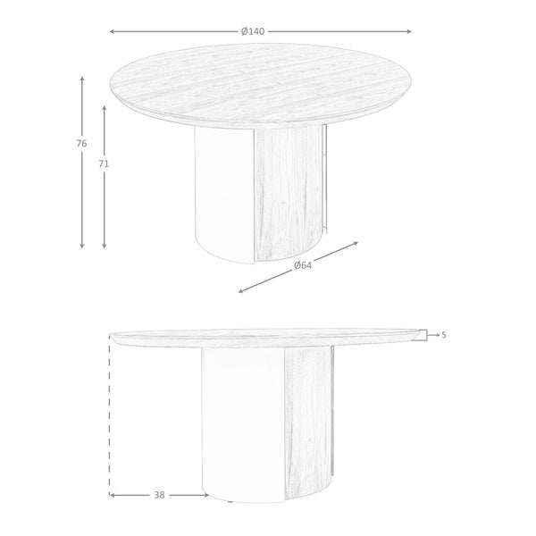 Round dining table in walnut and metallic sand steel
