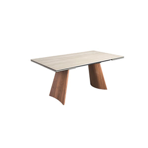 Extendable rectangular dining table in porcelain marble and walnut-effect steel