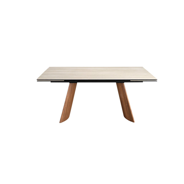Extendable rectangular dining table in porcelain marble and walnut-effect steel