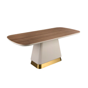 Rectangular dining table in walnut and beige wood