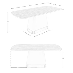 Rectangular dining table in walnut and beige wood