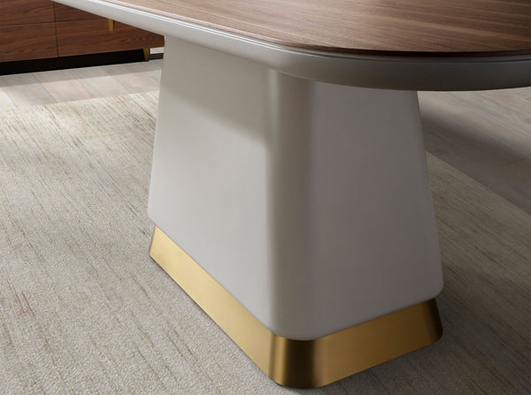 Rectangular dining table in walnut and beige wood