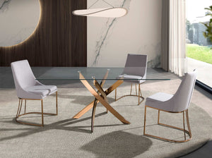 Rectangular dining table in tempered glass and pink steel