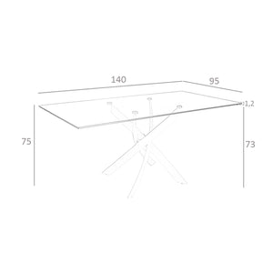 Rectangular dining table in tempered glass and pink steel