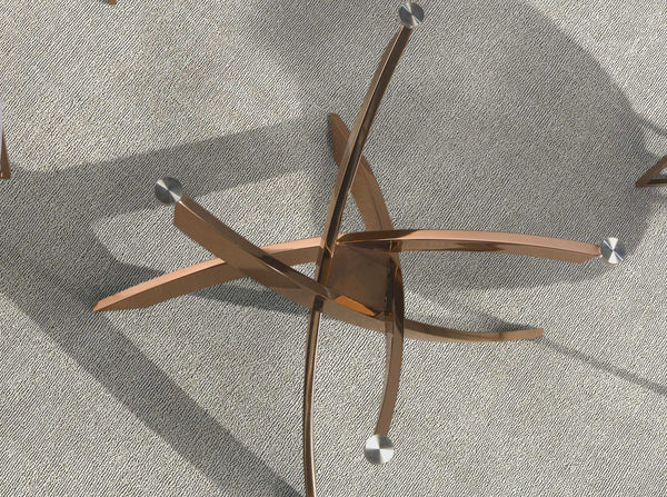 Rectangular dining table in tempered glass and pink steel