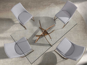 Rectangular dining table in tempered glass and pink steel