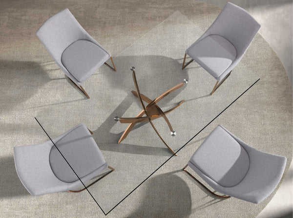 Rectangular dining table in tempered glass and pink steel