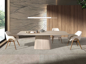Oval barrel dining table in porcelain marble