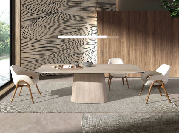 Oval barrel dining table in porcelain marble
