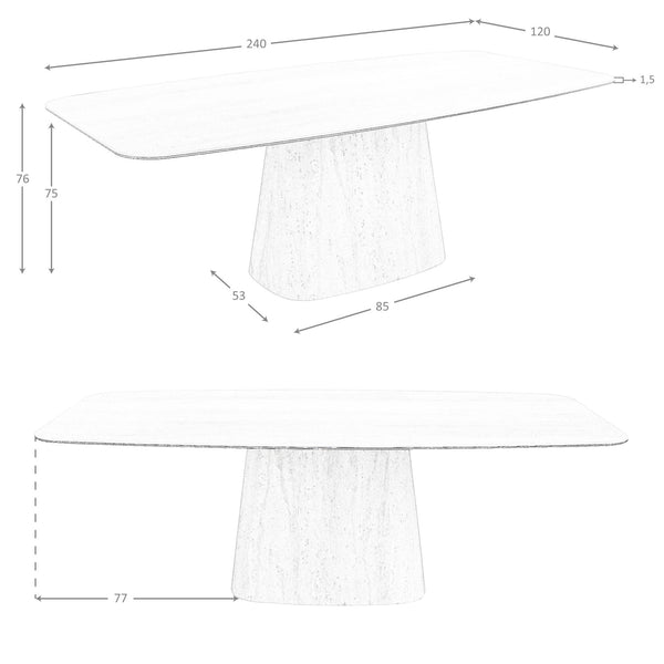 Oval barrel dining table in porcelain marble