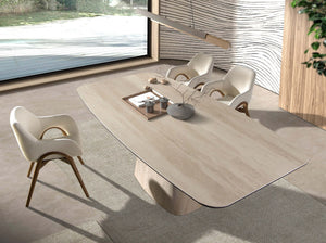 Oval barrel dining table in porcelain marble