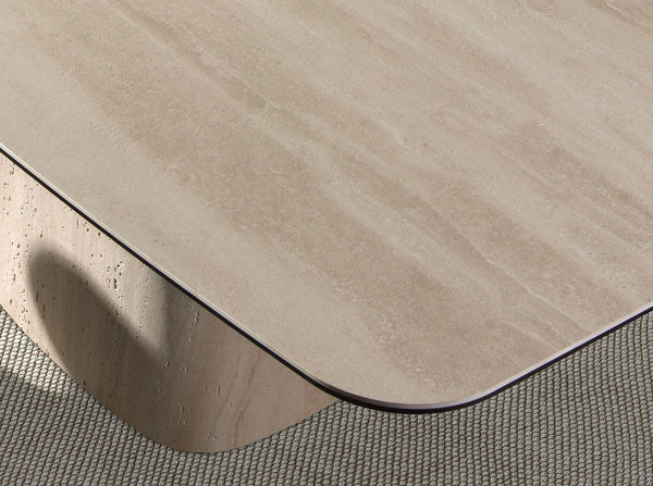 Oval barrel dining table in porcelain marble