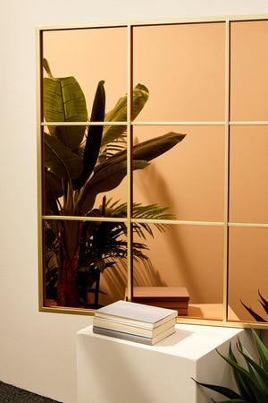 Window Style Wall Mirror 90x90 cm – Gold & Bronze Decorative Mirror