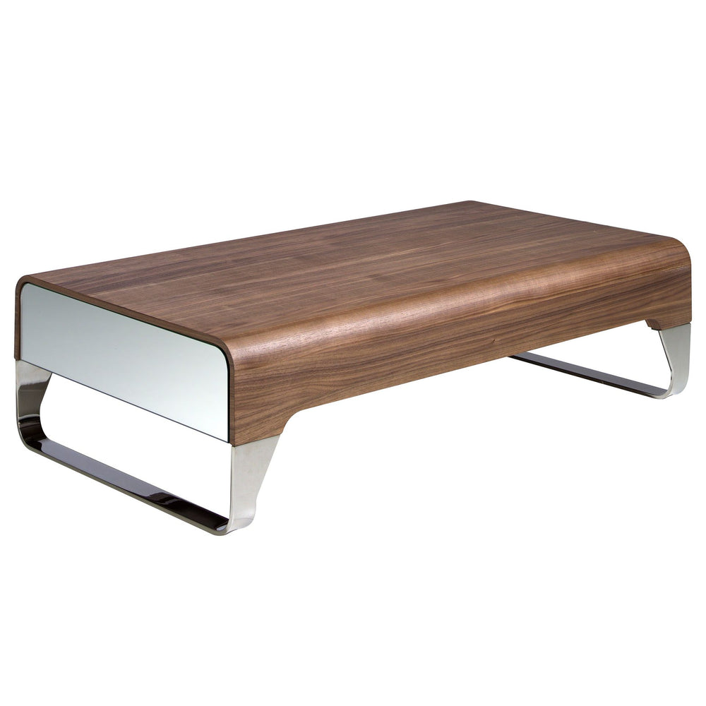 Rectangular coffee table in walnut and chromed steel
