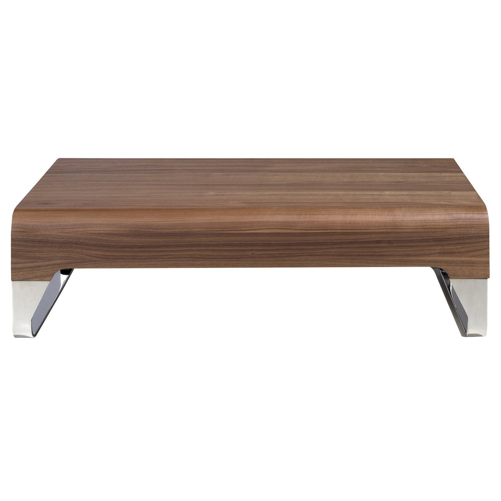 Rectangular coffee table in walnut and chromed steel