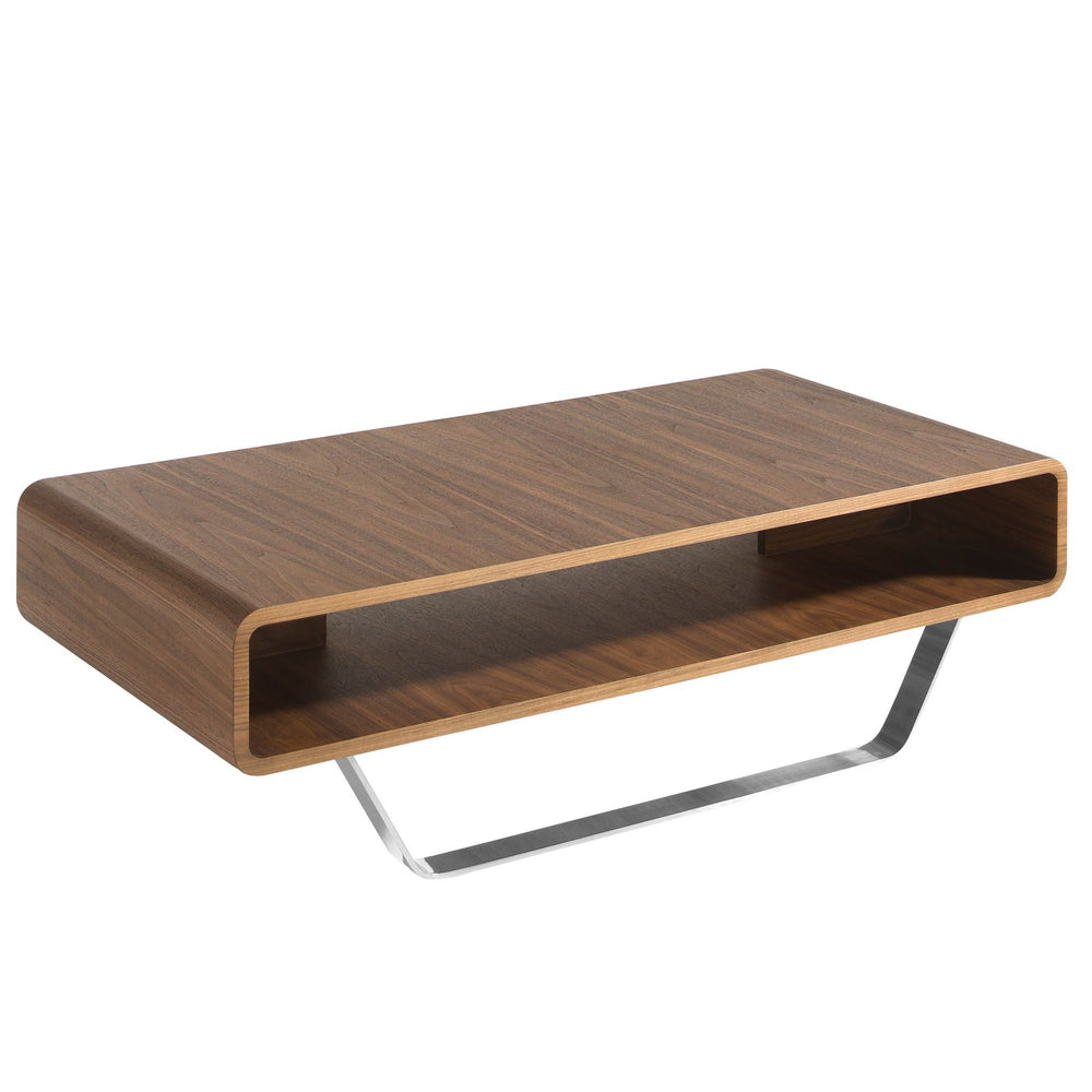 Rectangular coffee table in walnut and chromed steel