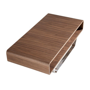Rectangular coffee table in walnut and chromed steel