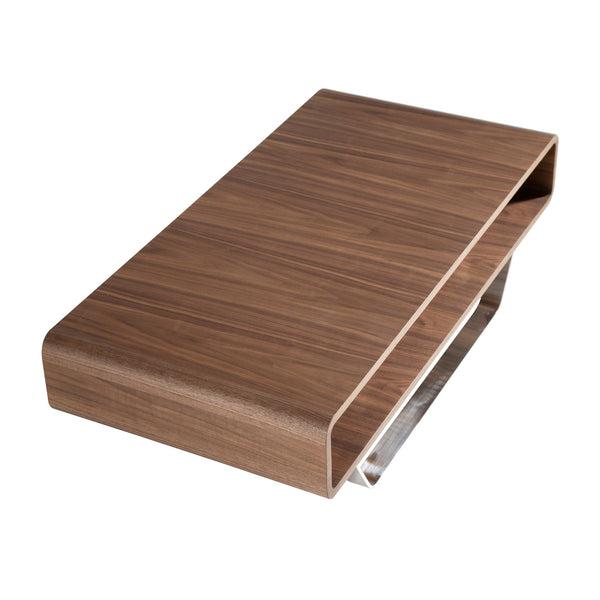 Rectangular coffee table in walnut and chromed steel