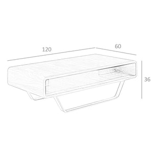 Rectangular coffee table in walnut and chromed steel