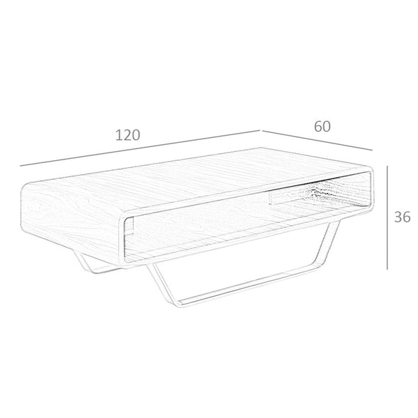 Rectangular coffee table in walnut and chromed steel