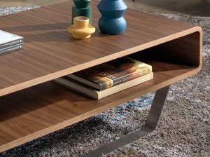 Rectangular coffee table in walnut and chromed steel