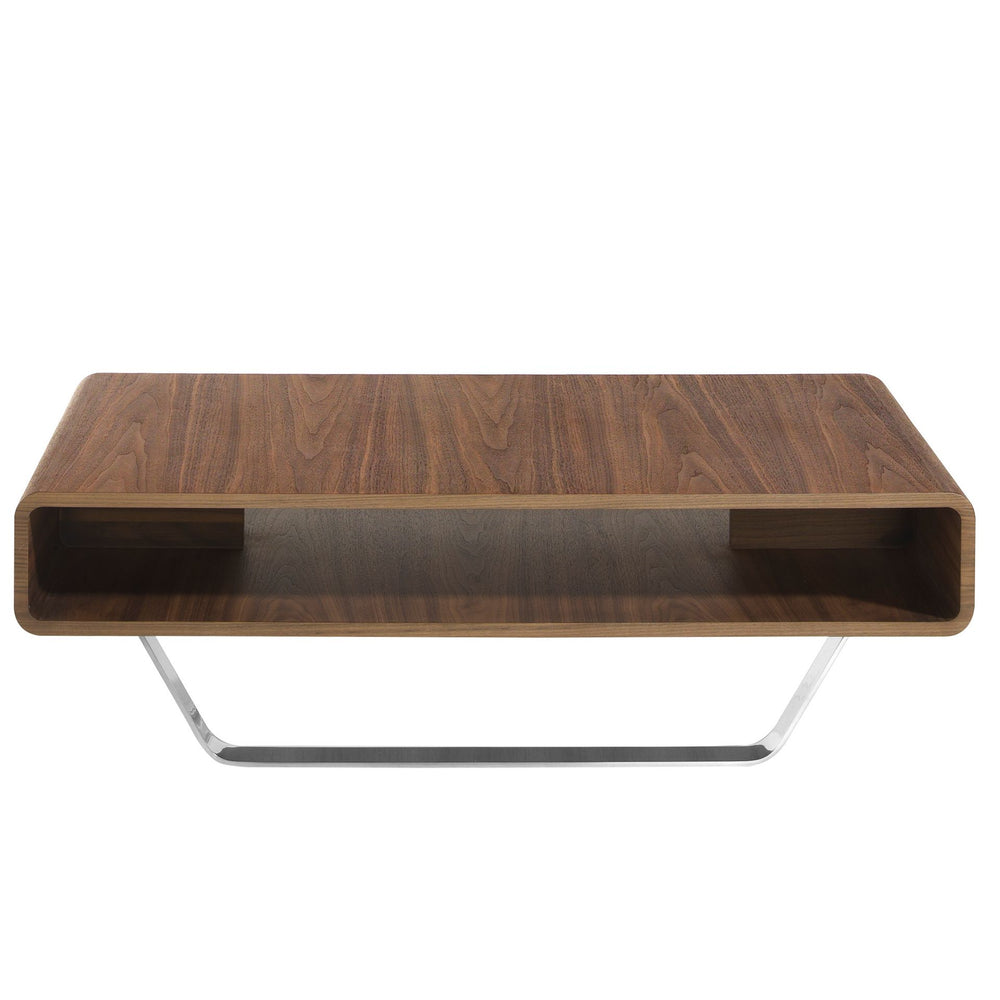 Rectangular coffee table in walnut and chromed steel