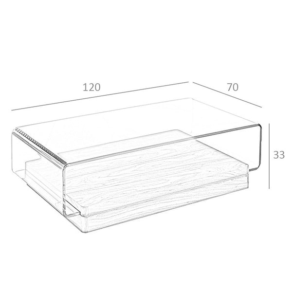 Rectangular coffee table in tempered glass and walnut