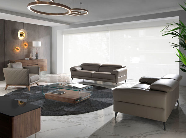 Rectangular coffee table in tempered glass and walnut
