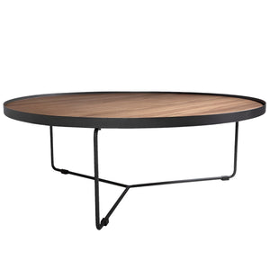 Round coffee table in walnut and black steel