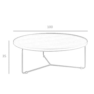 Round coffee table in walnut and black steel