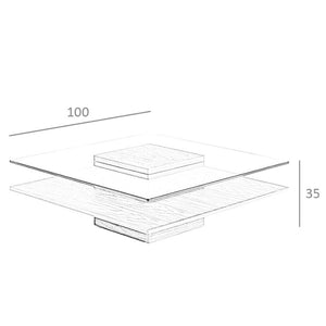 Square coffee table in tempered glass and walnut