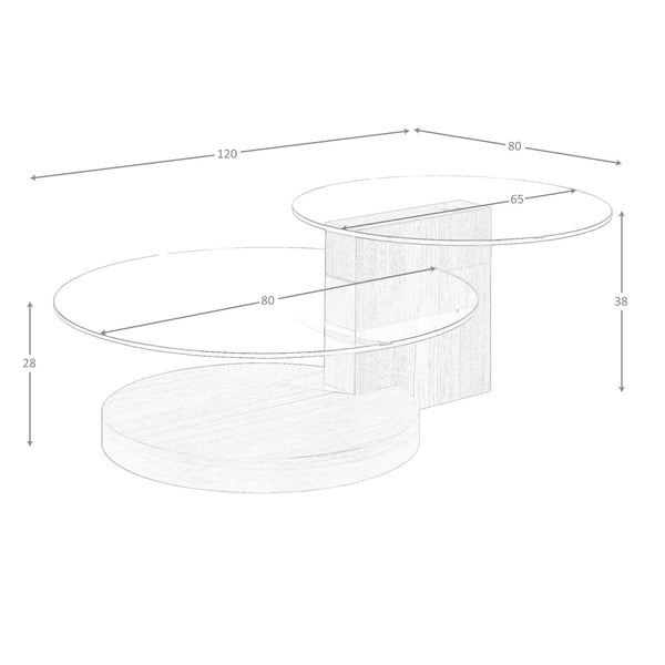 Round coffee table in tempered glass and walnut