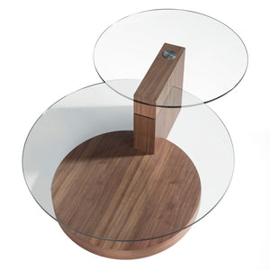 Round coffee table in tempered glass and walnut