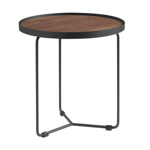 Round corner table in walnut and black steel