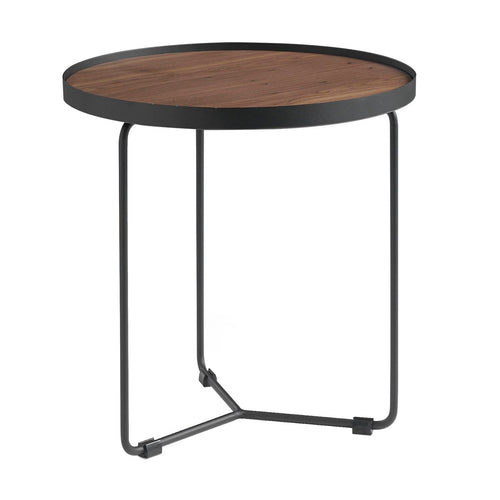 Round corner table in walnut and black steel