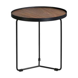 Round corner table in walnut and black steel