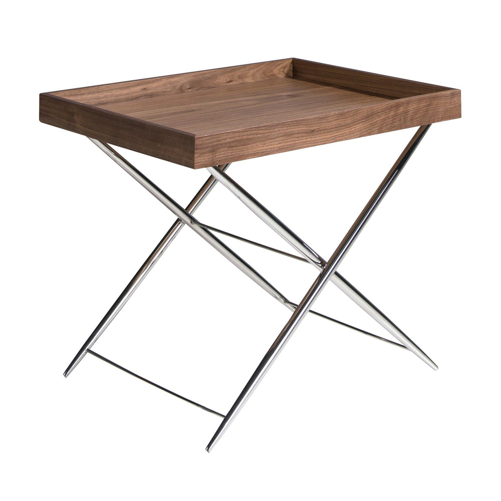 Rectangular corner table in walnut and chromed steel