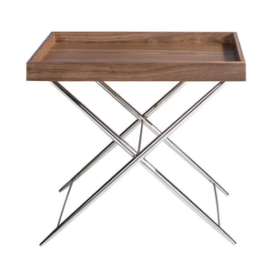 Rectangular corner table in walnut and chromed steel