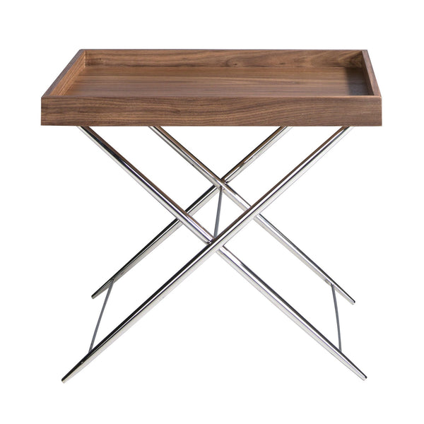 Rectangular corner table in walnut and chromed steel