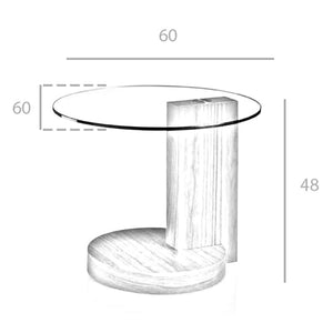 Round side table in tempered glass and walnut