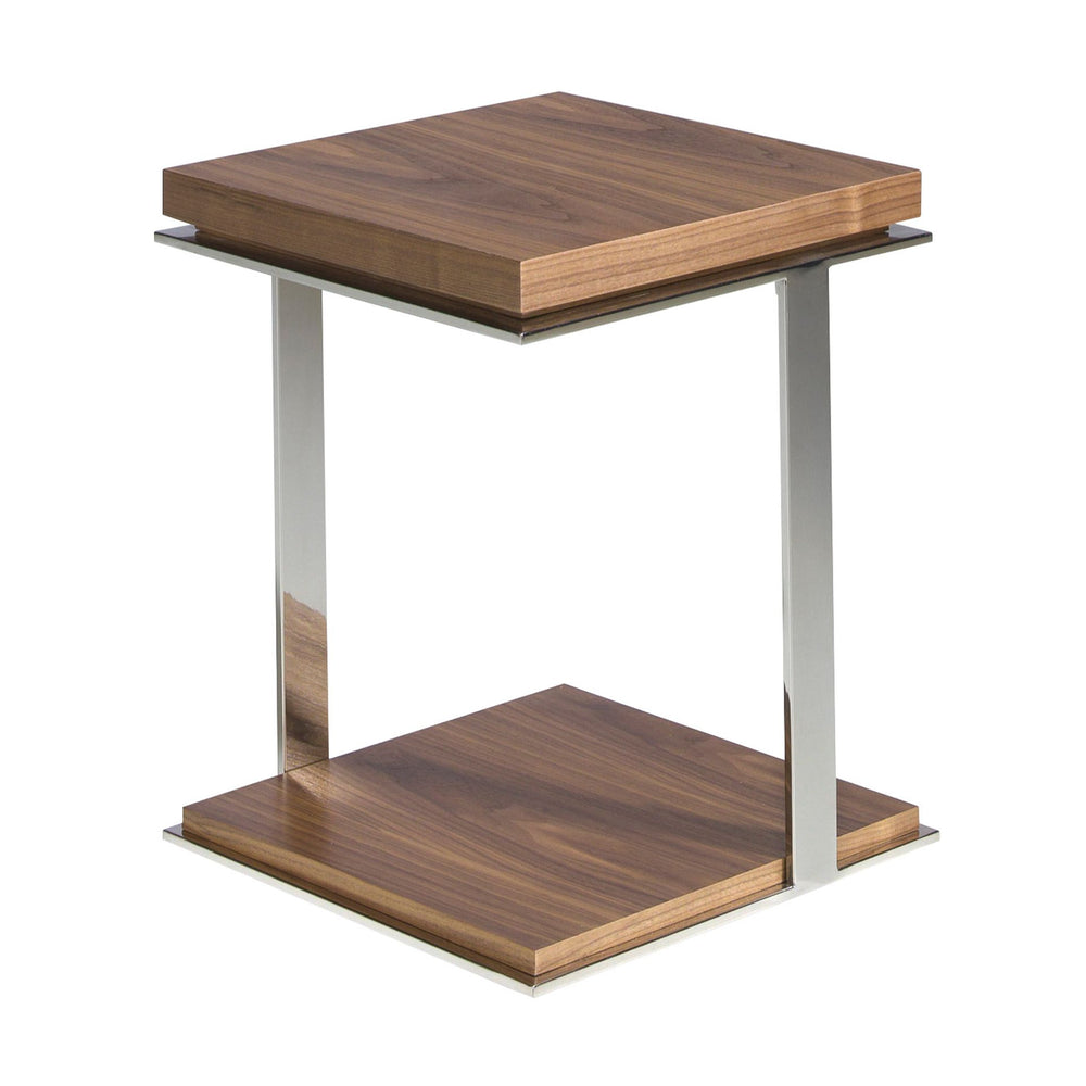 Square corner table in walnut and chromed steel