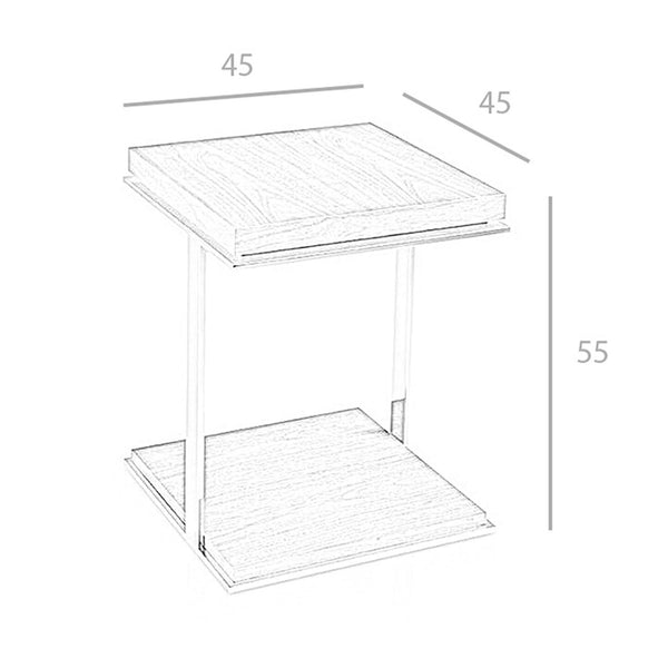 Square corner table in walnut and chromed steel